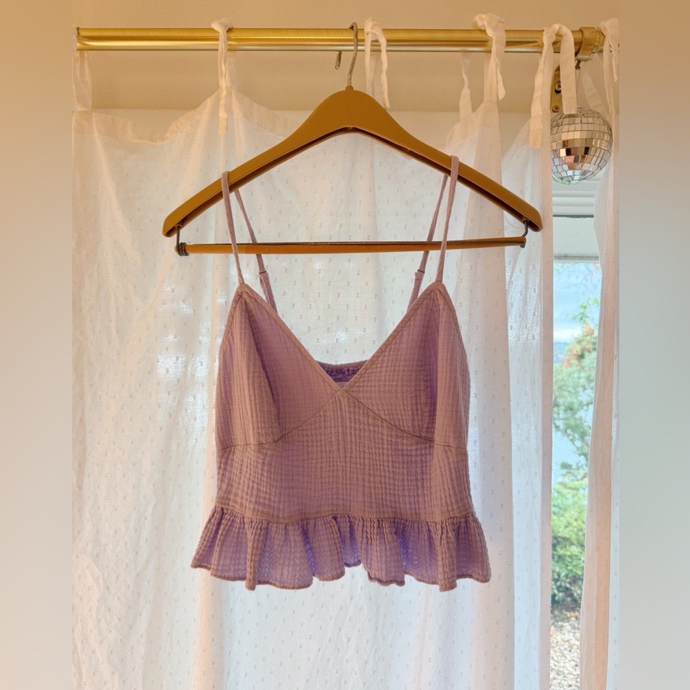 Lavender Ruffle peplum, v-neck Cami Top